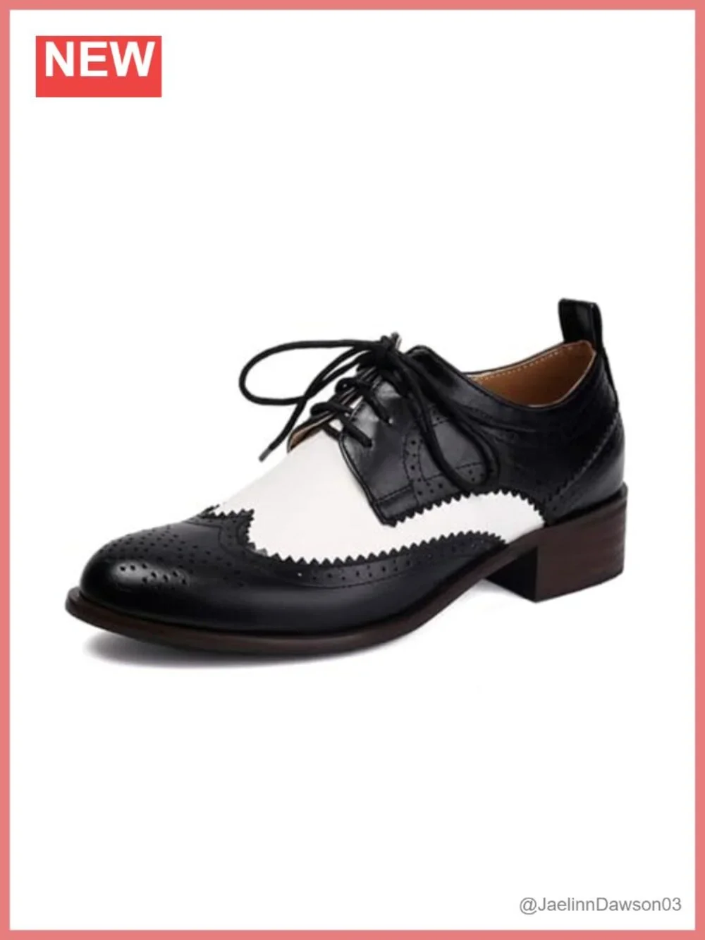 Vintage Wingtip Oxford Shoes Lace Up Chunky Low Heels Brogues for Women